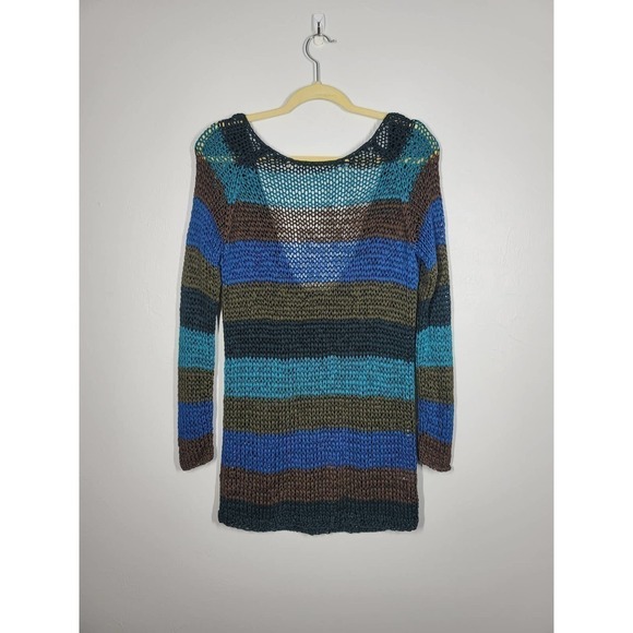 Theory Nimue Space Low Back Knit Stripe Long Sleeve Round Neck Tunic Sweater Med - Picture 2 of 6